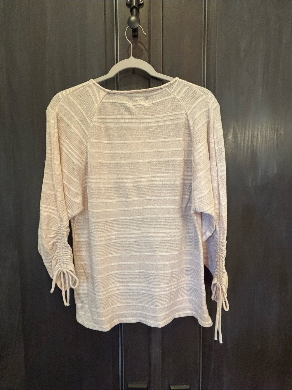 Lucky Brand Cream Striped Ruched Sleeve Sweater
